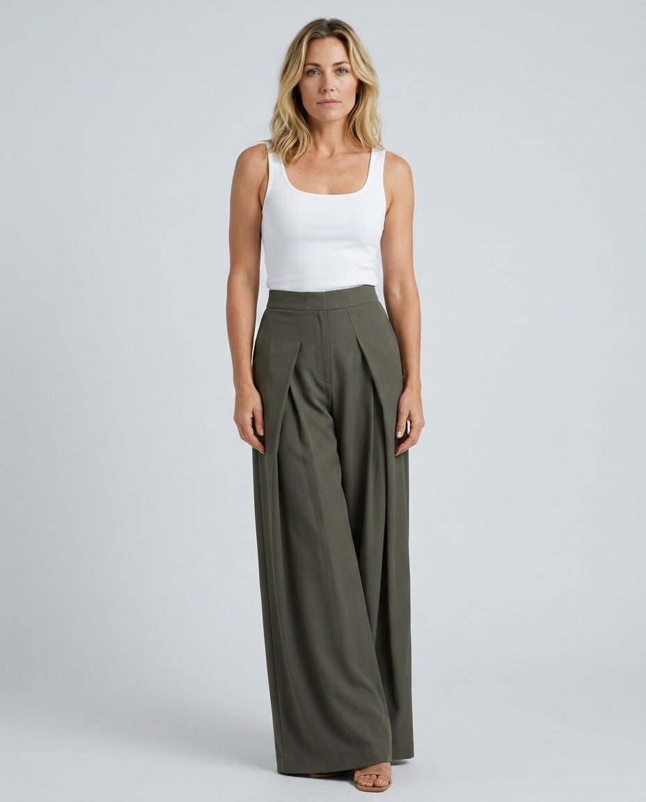 Wren | Mid-Rise Pleated Wide-Leg Ankle Trousers