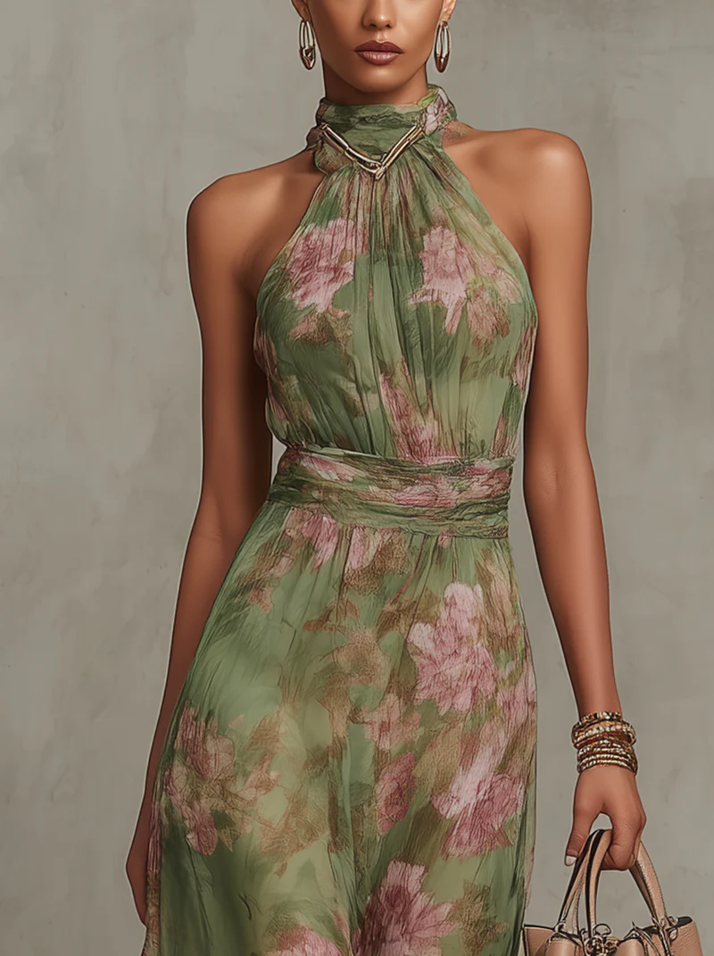 Hazel | Floral Halter Neck Maxi Dress