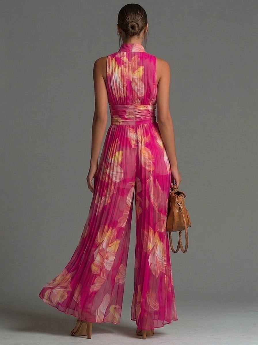 Zsofia | Floral Pleated Chiffon-Look Jumpsuit