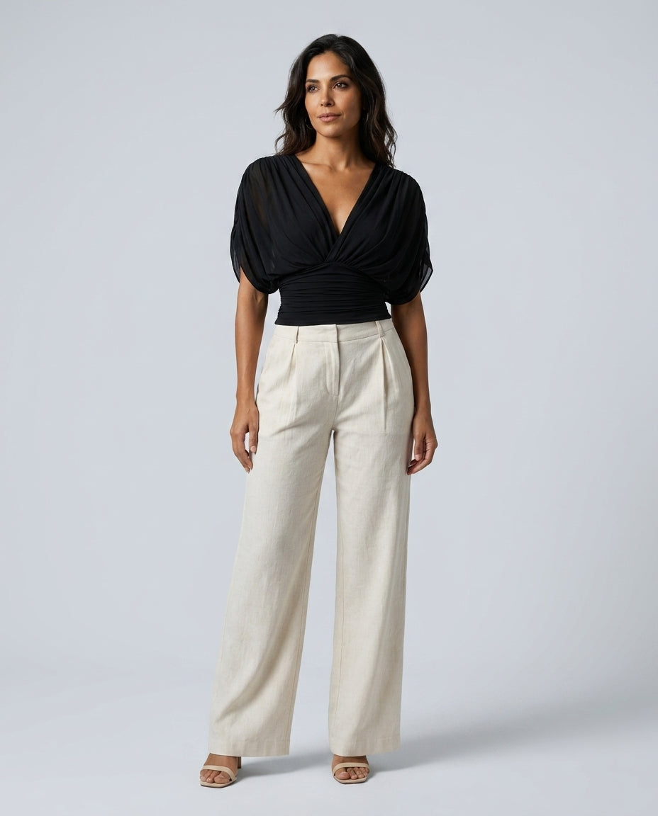 Jimena | V-Neck Draped Sleeve Top