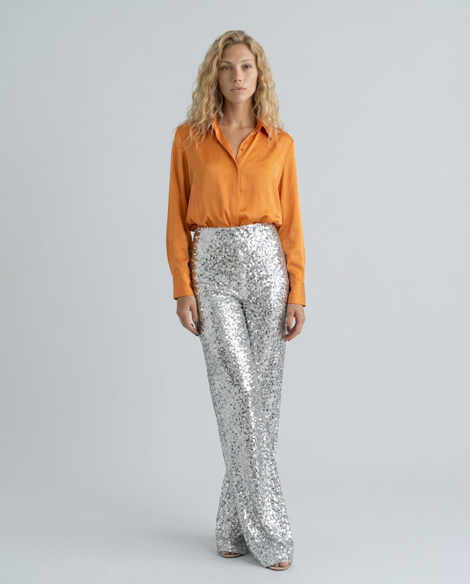Clara | High Waist Sequin Straight Leg Trousers
