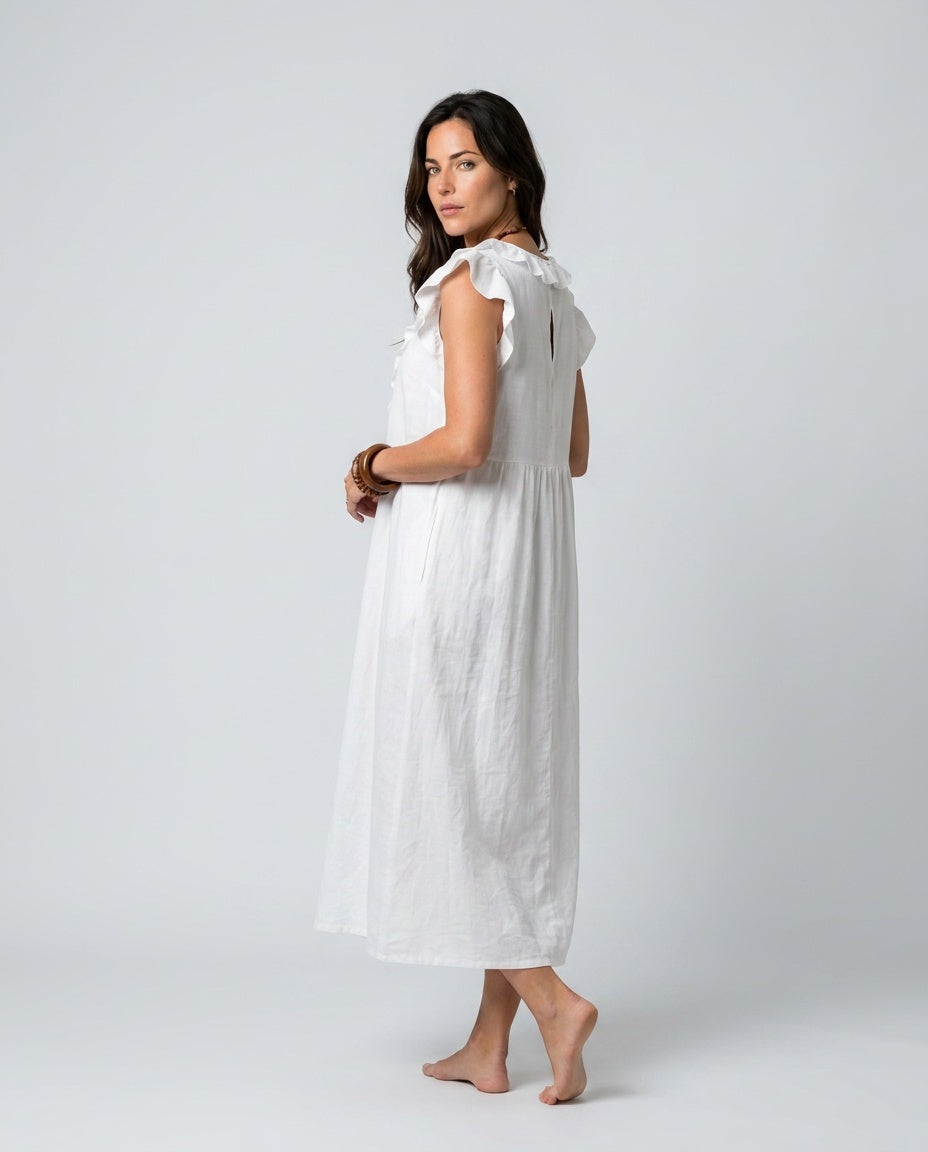 Aurelia | Sleeveless Ruffle Trim Midi Dress