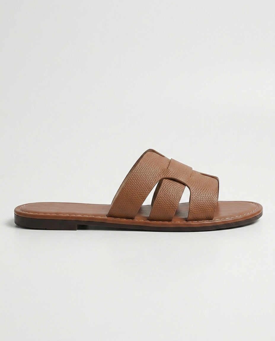 Amara | Leather-Look Flat Slide Sandals