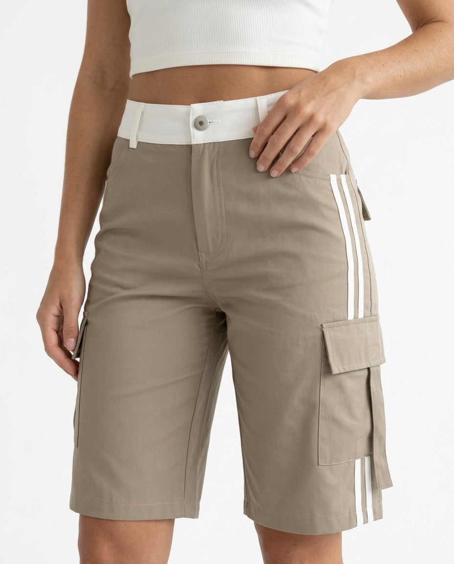 Antonella | Cargo Bermuda Shorts with Contrast Waistband
