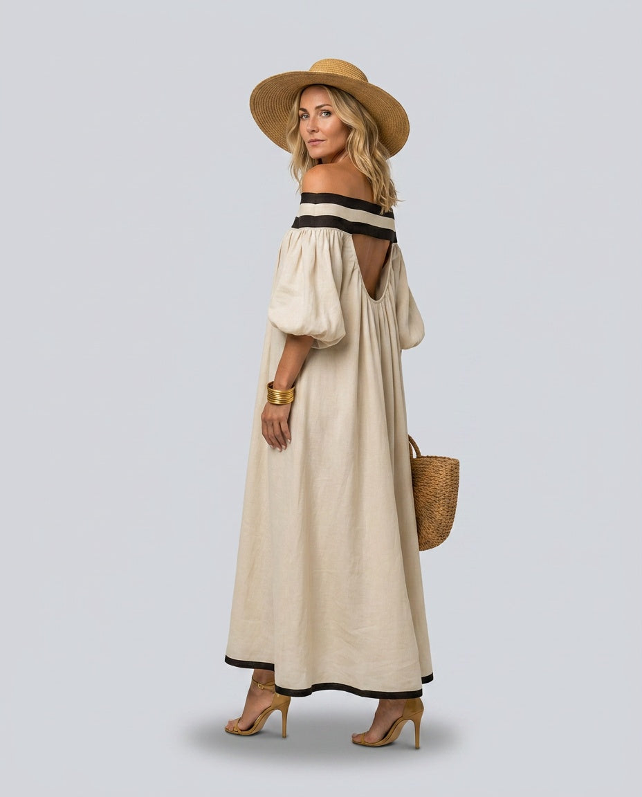 Solara | Loose Fit Colour Block Off-Shoulder Maxi Dress