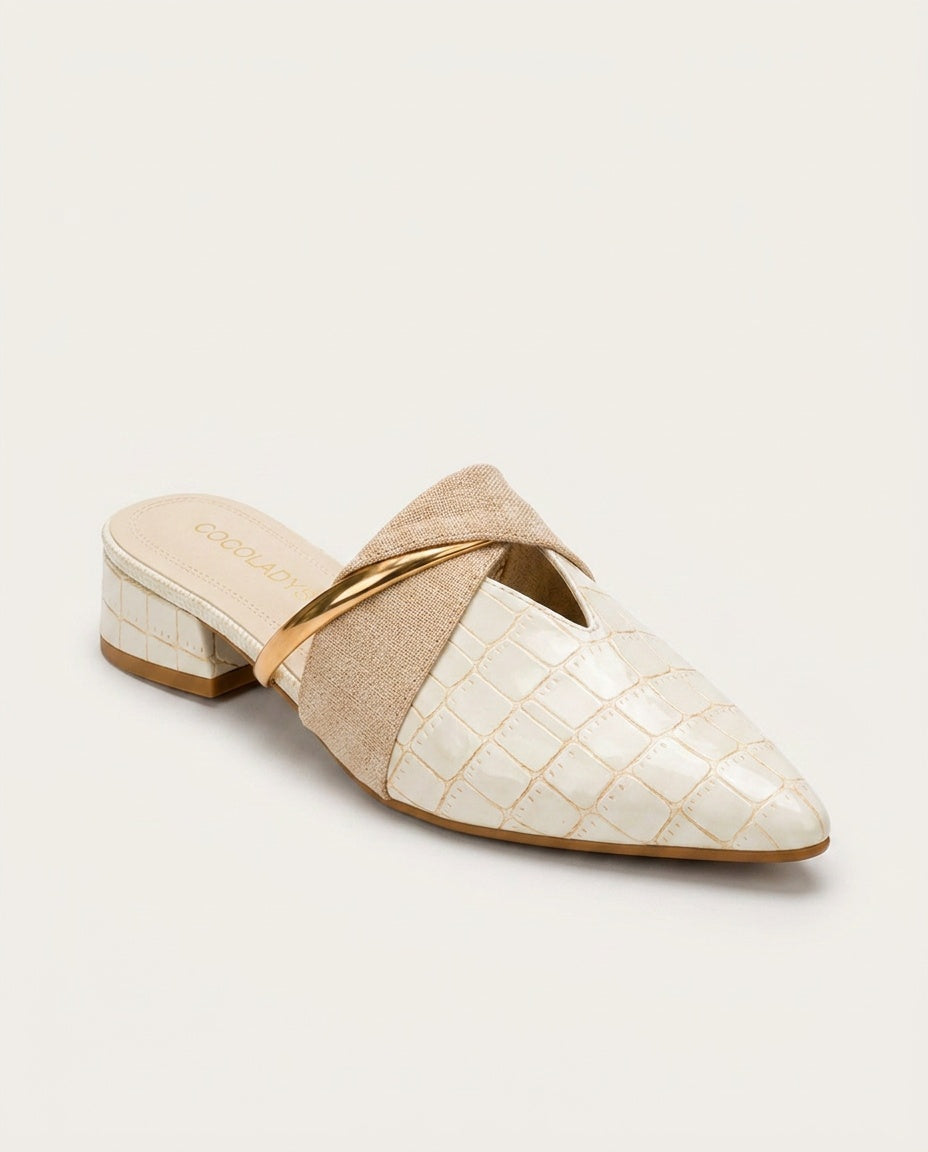 Juliette | Pointed Toe Croc Effect Mule Heels