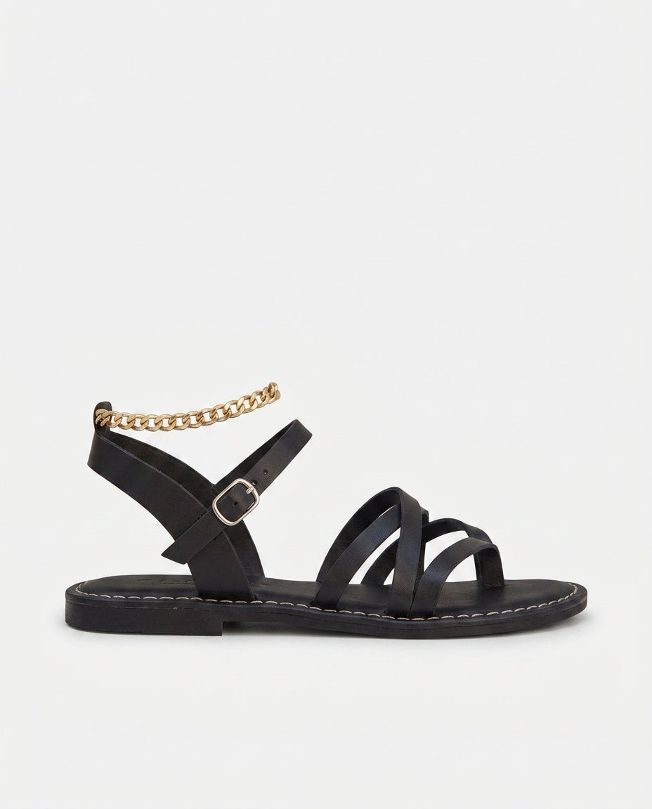 Revae | Strappy Toe Loop Flat Sandals with Ankle Strap