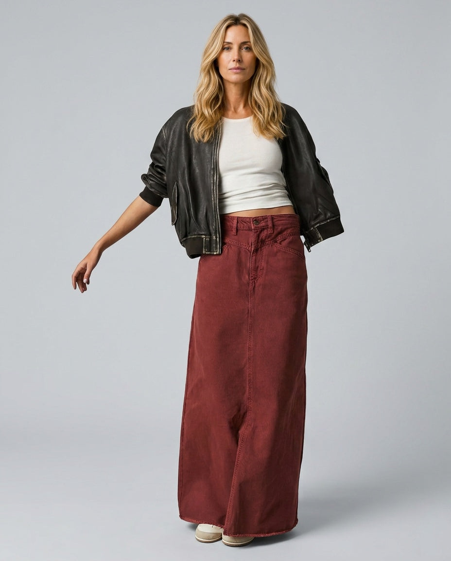 Hazel | High Waist Five Pocket Denim Maxi Skirt