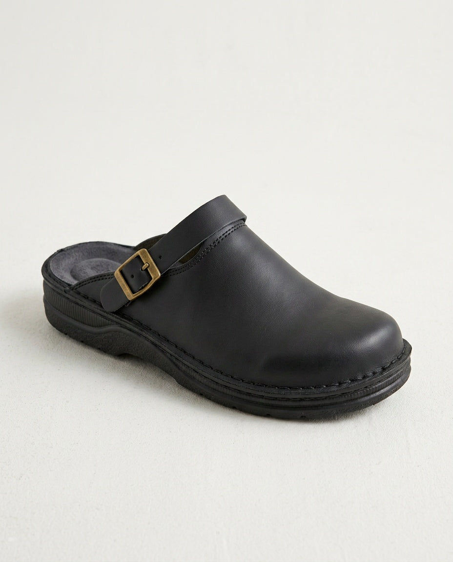Emerson | Cushioned Leather-Look Clogs with Soft Footbed