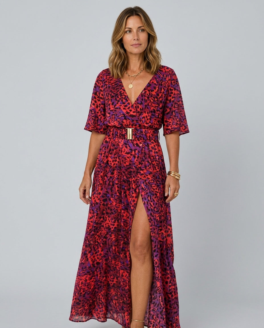 Rocio | Printed Wrap Short Sleeve Maxi Dress