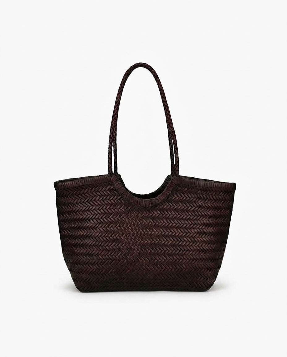 Hand-Woven Vegan Leather Tote Bag with Shoulder Strap