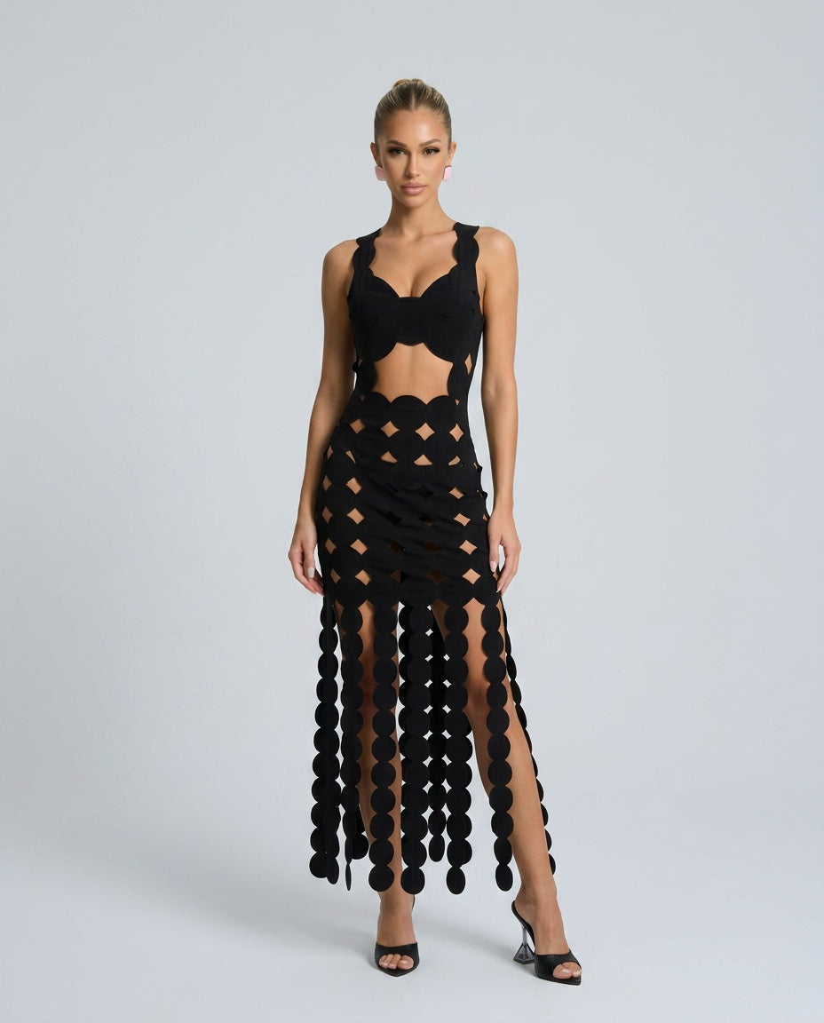 Sofia | Circle Cutout Fringe Maxi Dress