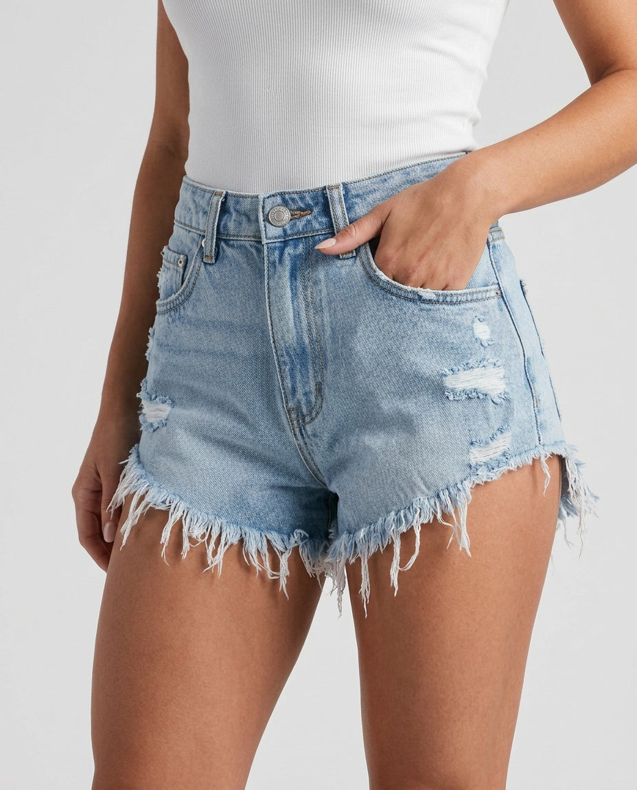 Stella | Low Waist Distressed Denim Shorts