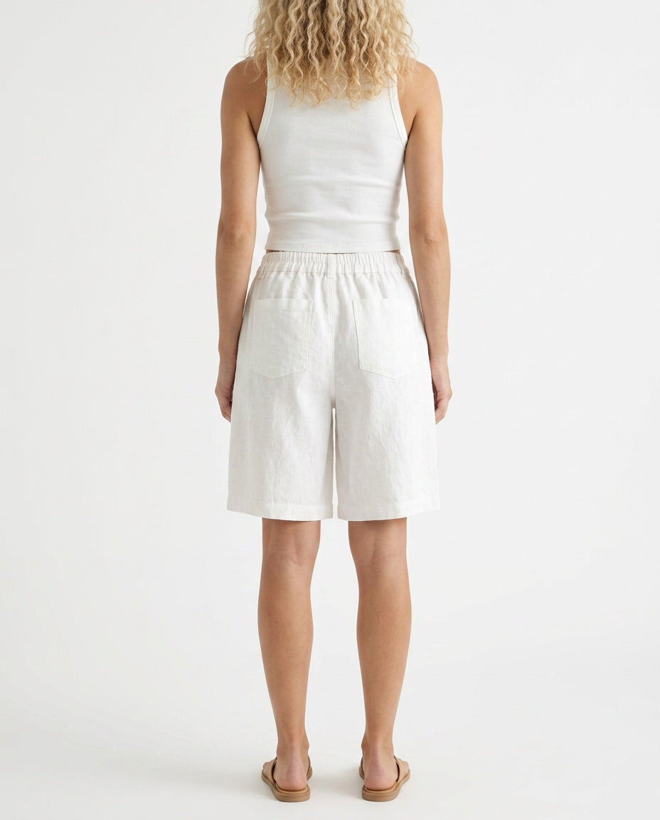 Odette | High Waist Linen Blend Bermuda Shorts