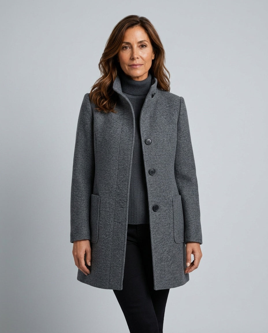 Hester | Tailored Wool-Blend Stand Collar Overcoat