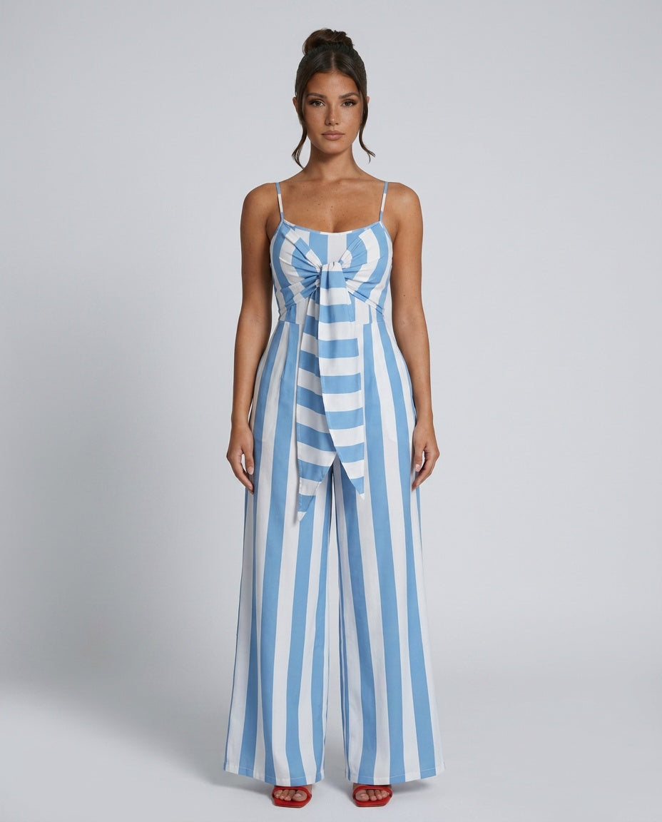 Nora | Striped Tie Front Jumpsuit