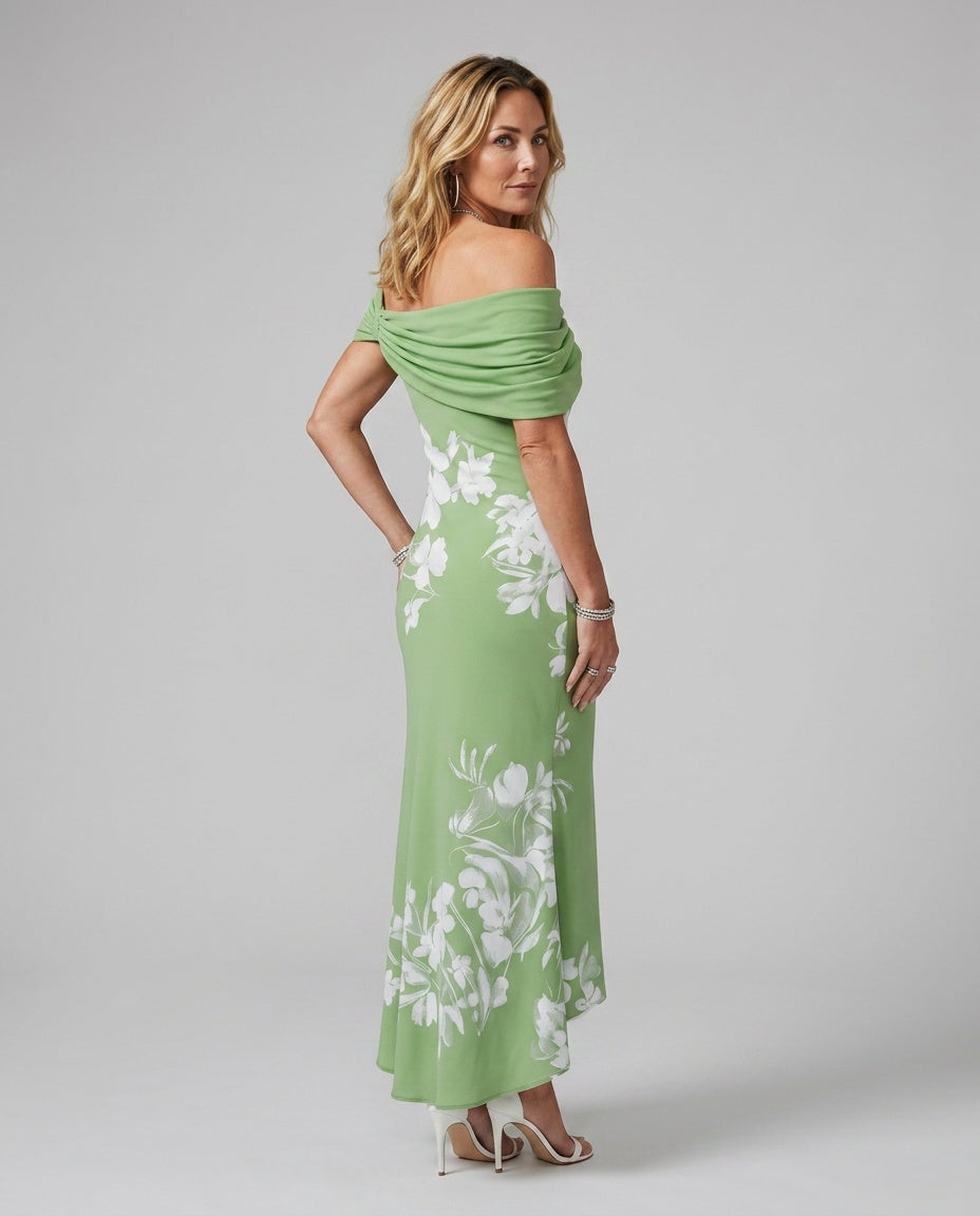 Cosma | Off-Shoulder Draped Midi Dress