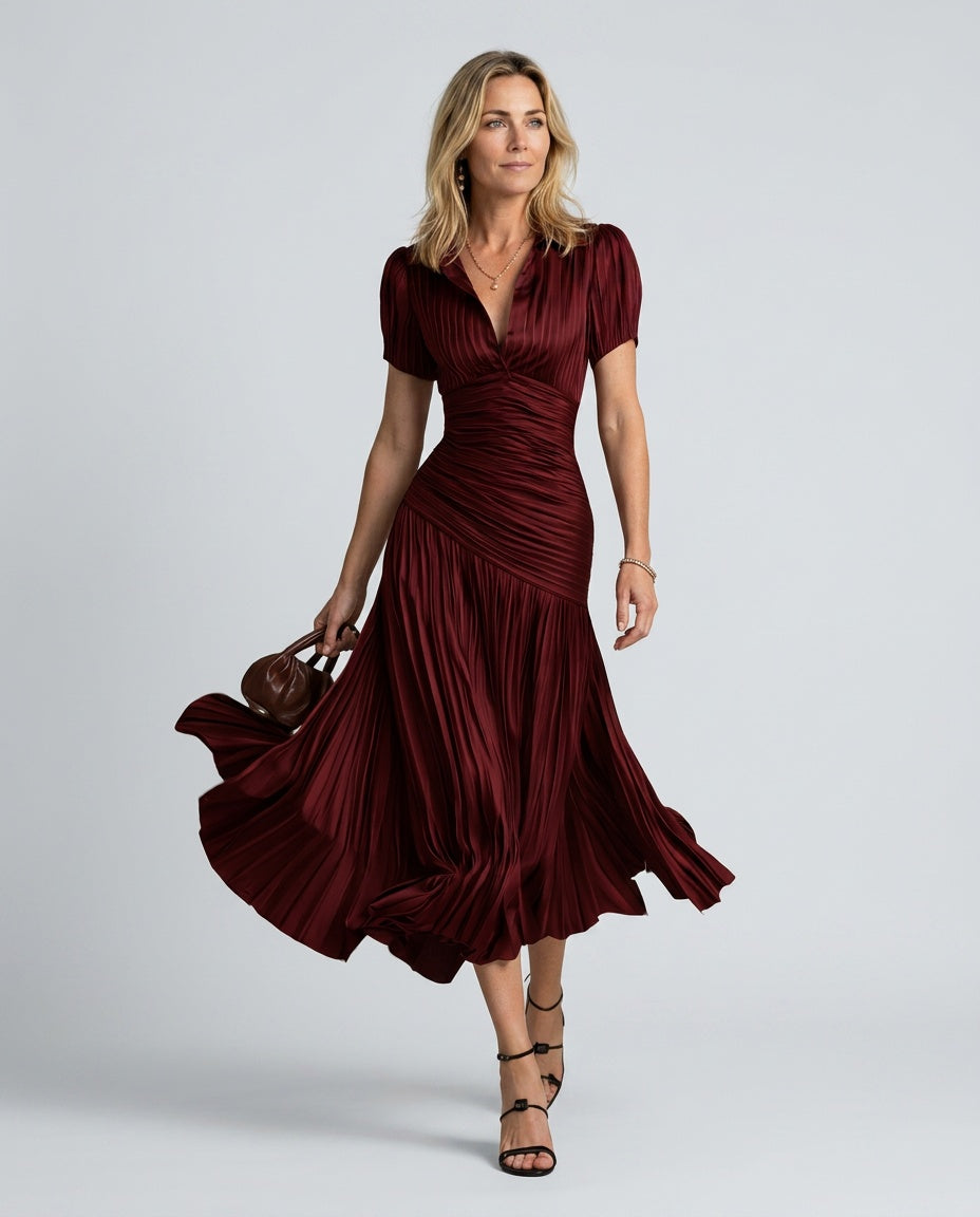 Ottavia | Retro Striped Satin-Look Midi Dress