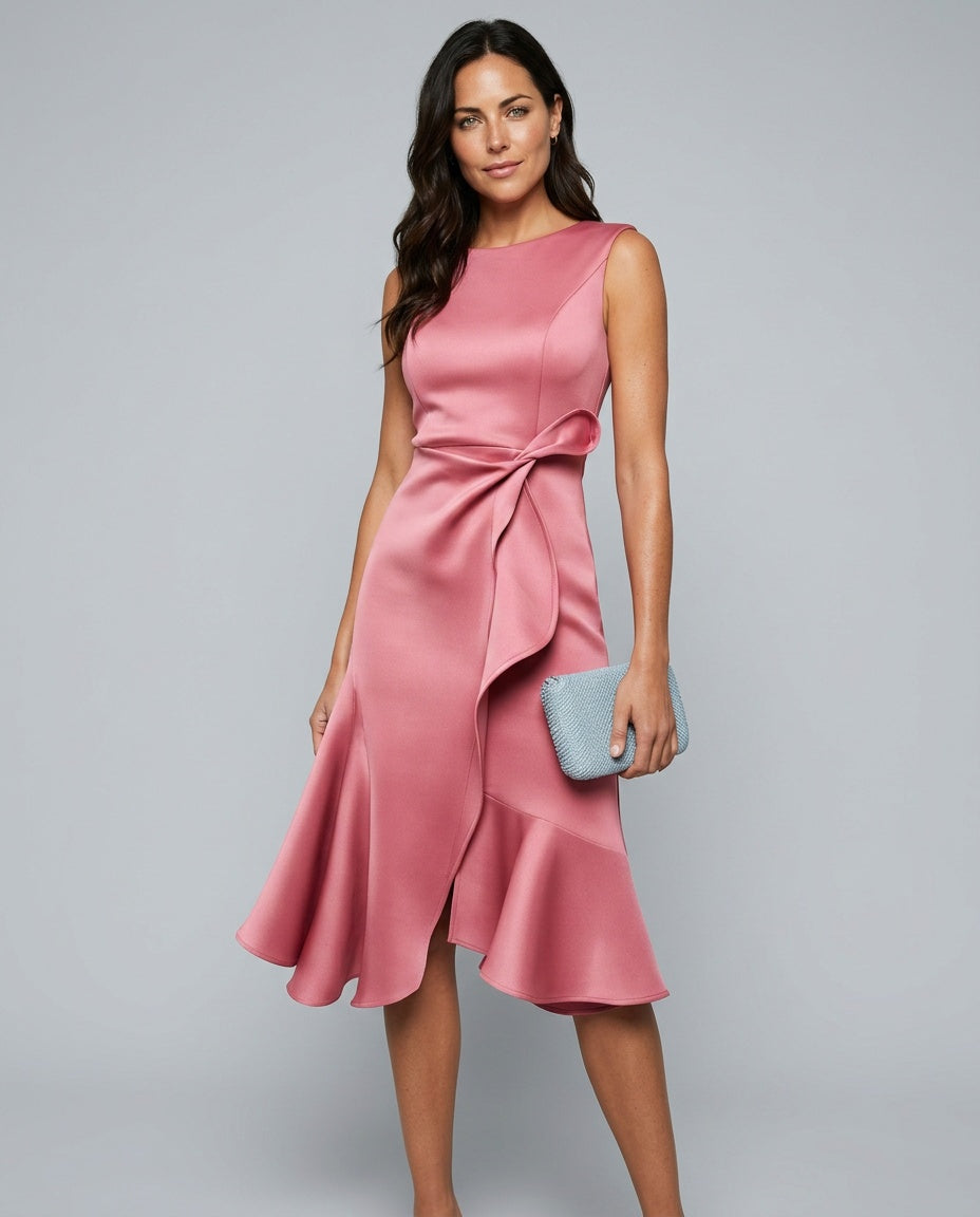 Grace | Draped Asymmetric Sleeveless Midi Dress
