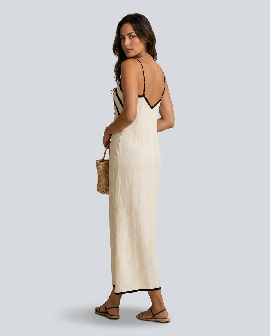 Nuria | Spaghetti Strap Chevron Trim Slip Maxi Dress