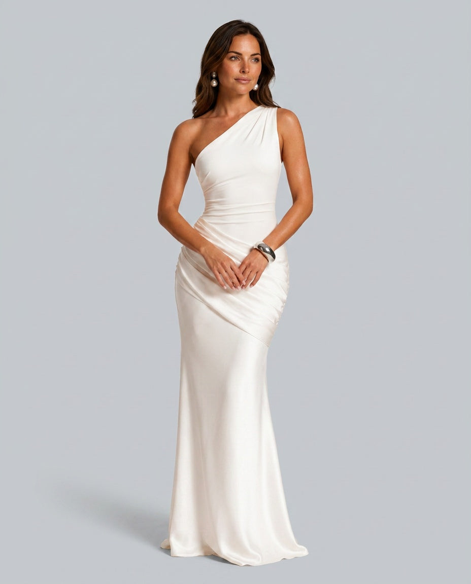 Imogen | One Shoulder Draped Satin Maxi Dress