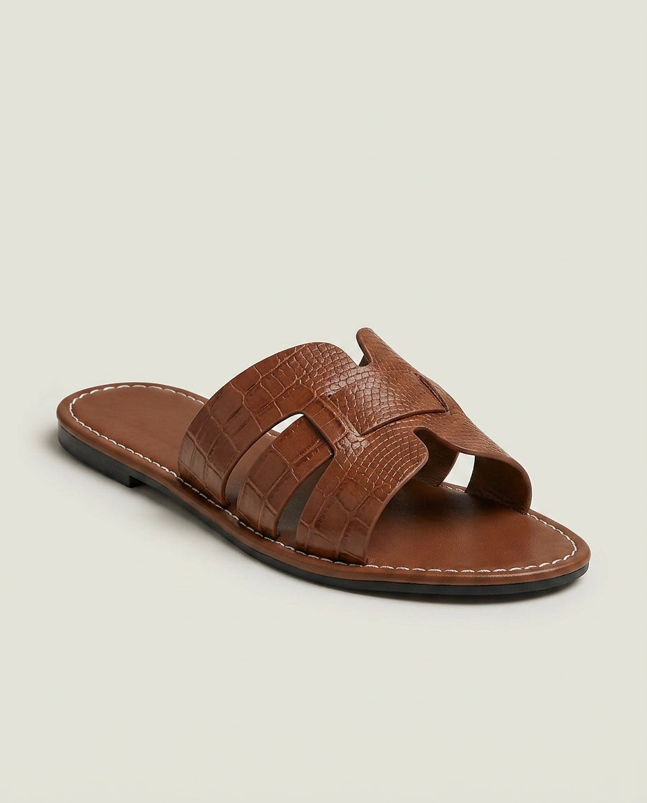 Esme | Cushioned Flat Leather Slide Sandals