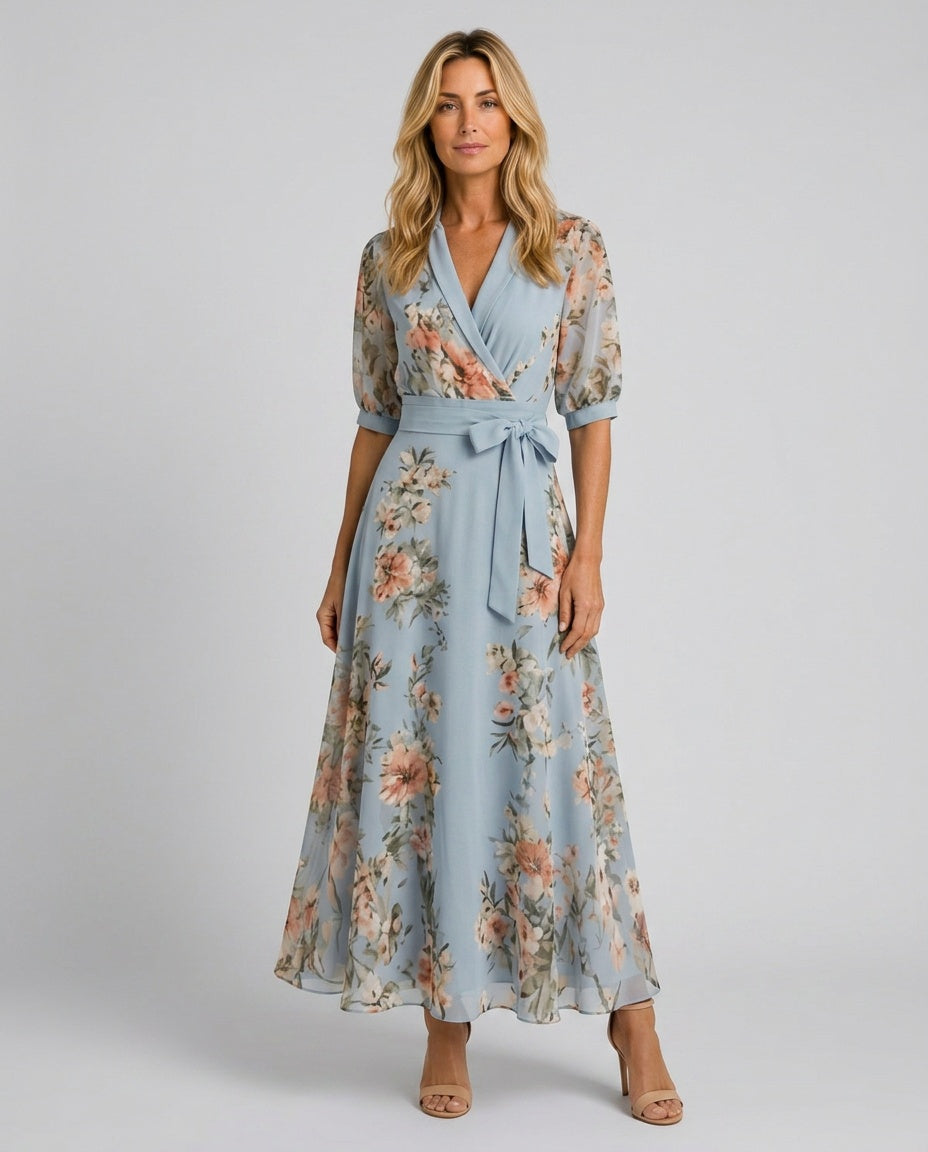 Valeria | Floral V-Neck Wrap Maxi Dress with Sash