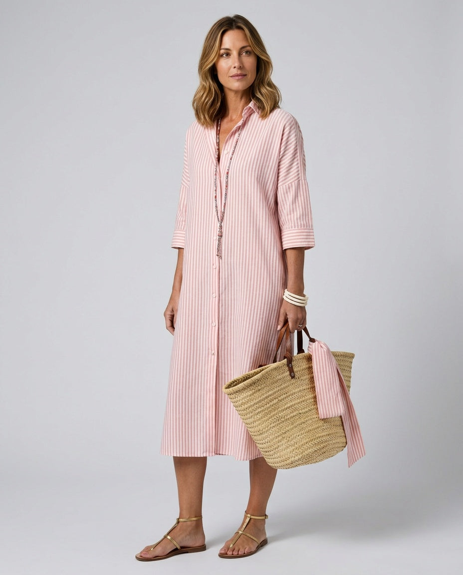 Beatriz | Striped Button-Front Midi Shirt Dress