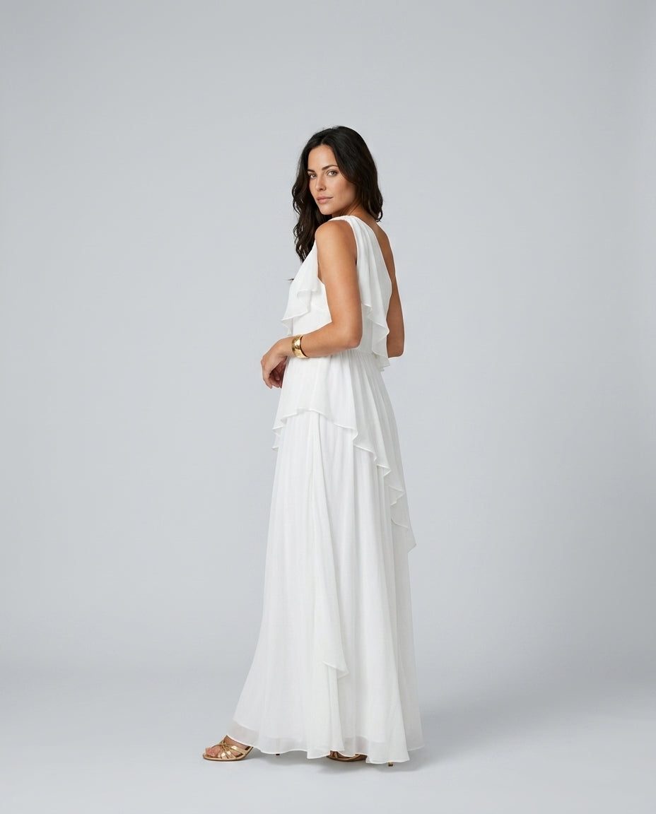 Emerson | Asymmetric Cascading Ruffle Maxi Dress