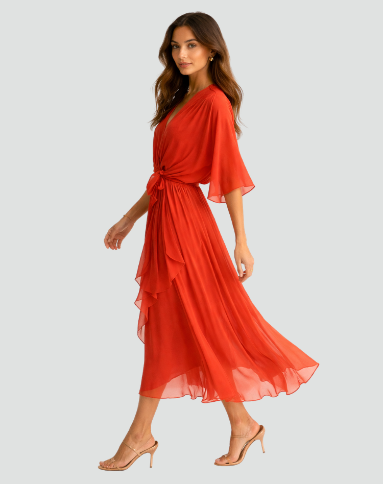 Marisol | Tie Waist Flowy Wrap Midi Dress