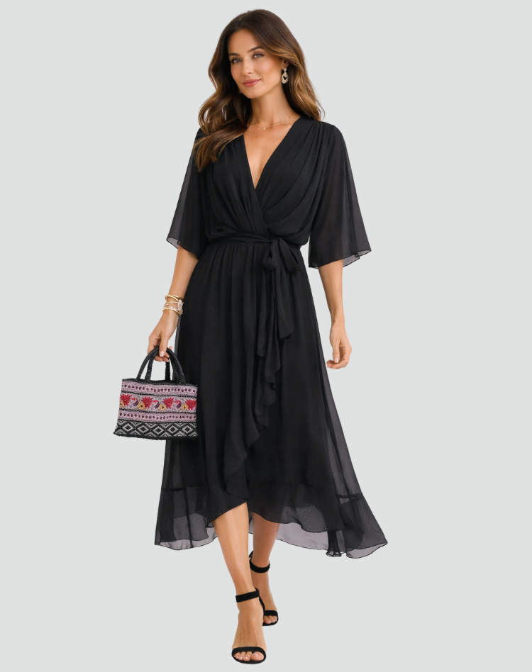 Marisol | Tie Waist Flowy Wrap Midi Dress
