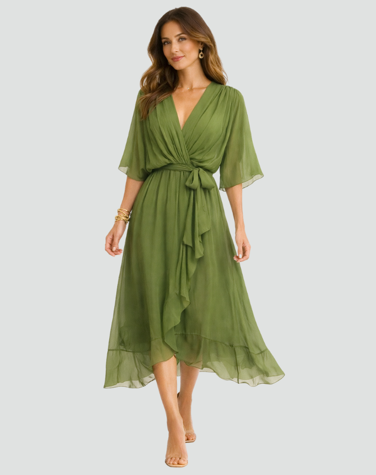 Marisol | Tie Waist Flowy Wrap Midi Dress