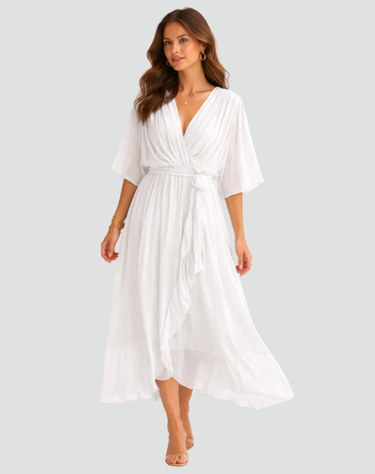 Marisol | Tie Waist Flowy Wrap Midi Dress