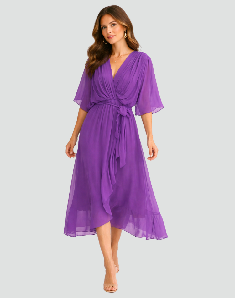 Marisol | Tie Waist Flowy Wrap Midi Dress