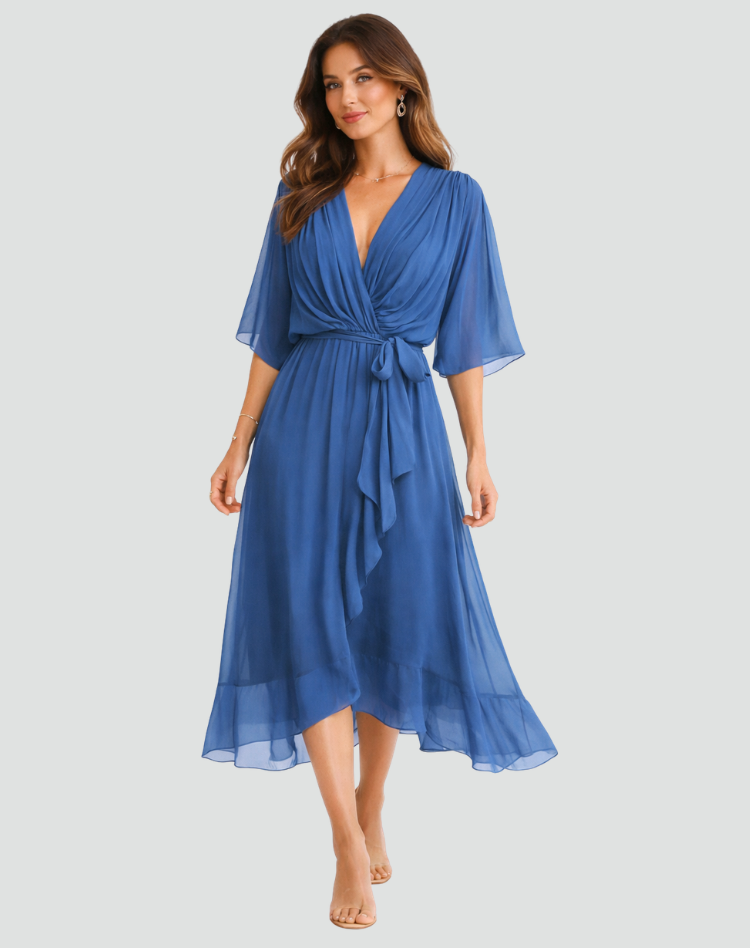 Marisol | Tie Waist Flowy Wrap Midi Dress