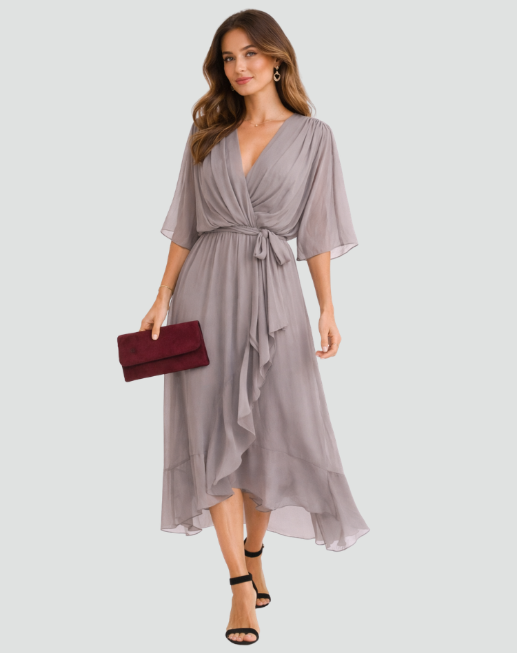 Marisol | Tie Waist Flowy Wrap Midi Dress
