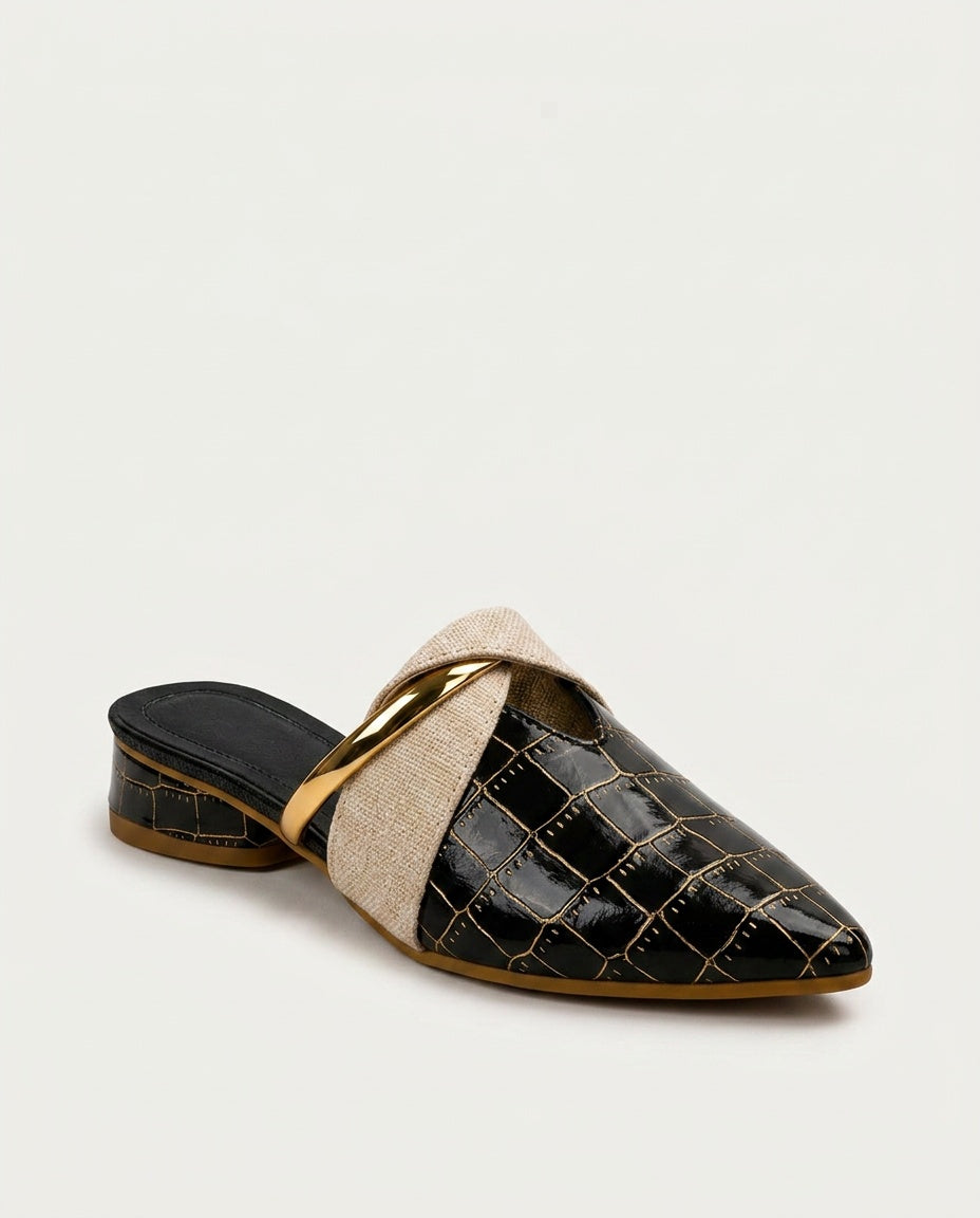 Juliette | Pointed Toe Croc Effect Mule Heels