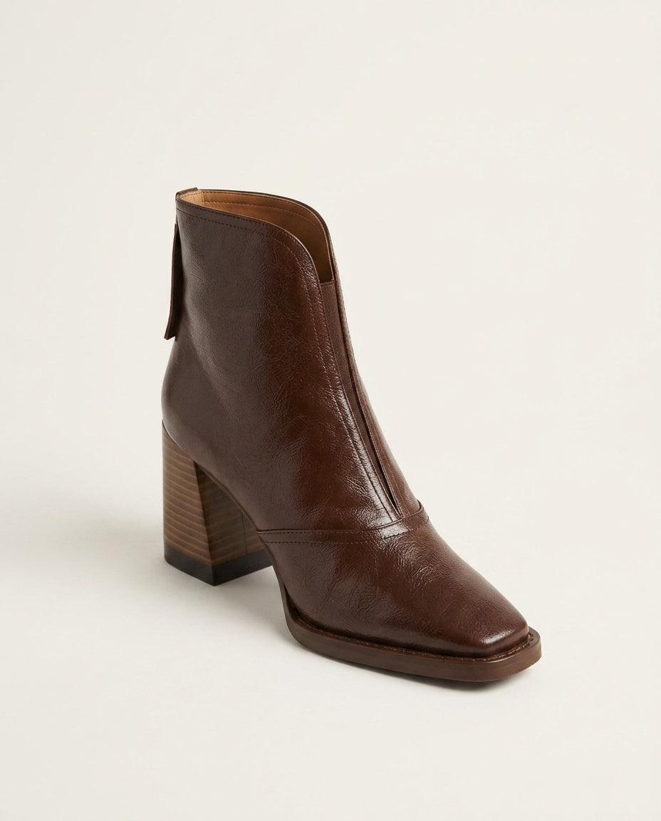 Catalina | Block Heel Leather-Look Ankle Boots