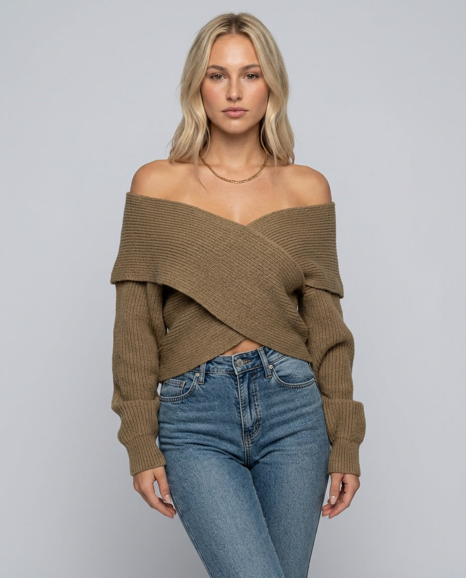 Lorena | Cropped Off-Shoulder Knit Cardigan