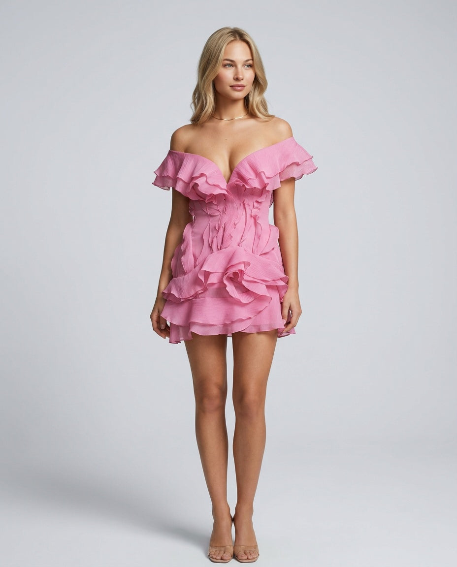 Daphne | V-Neck Ruffle Mini Dress