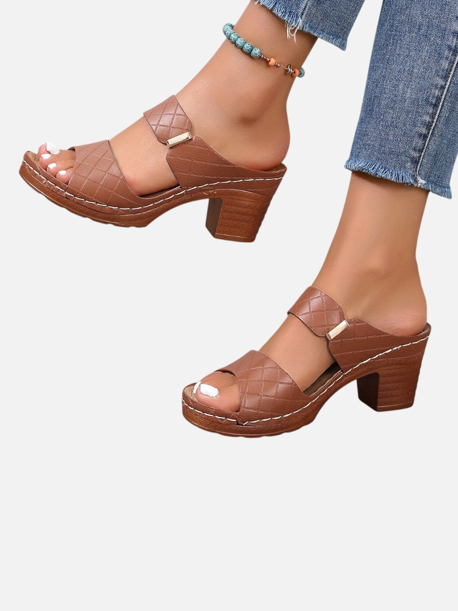 Salma | Quilted Block Heel Sandals with Cushioned Footbed