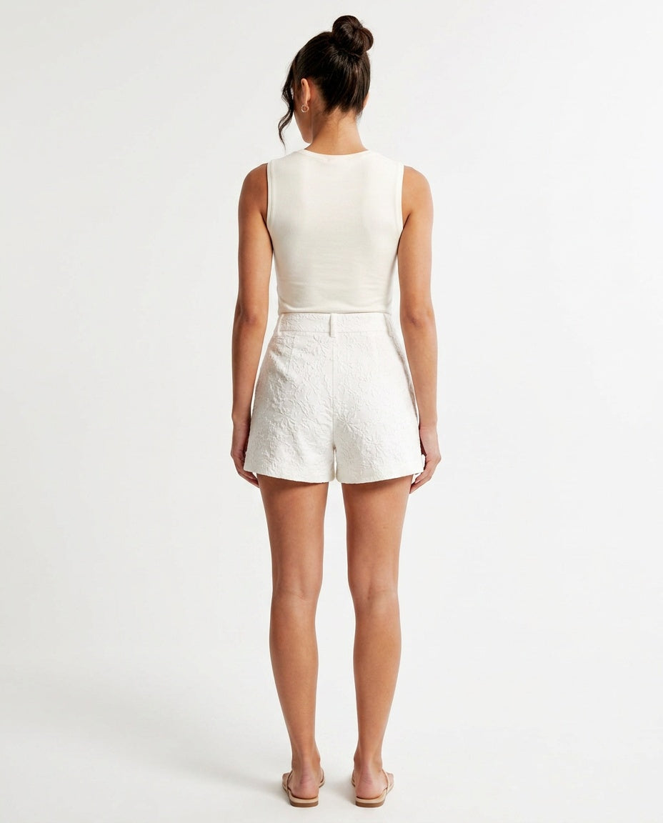 Clara | High Waist Straight-Leg Jacquard Shorts