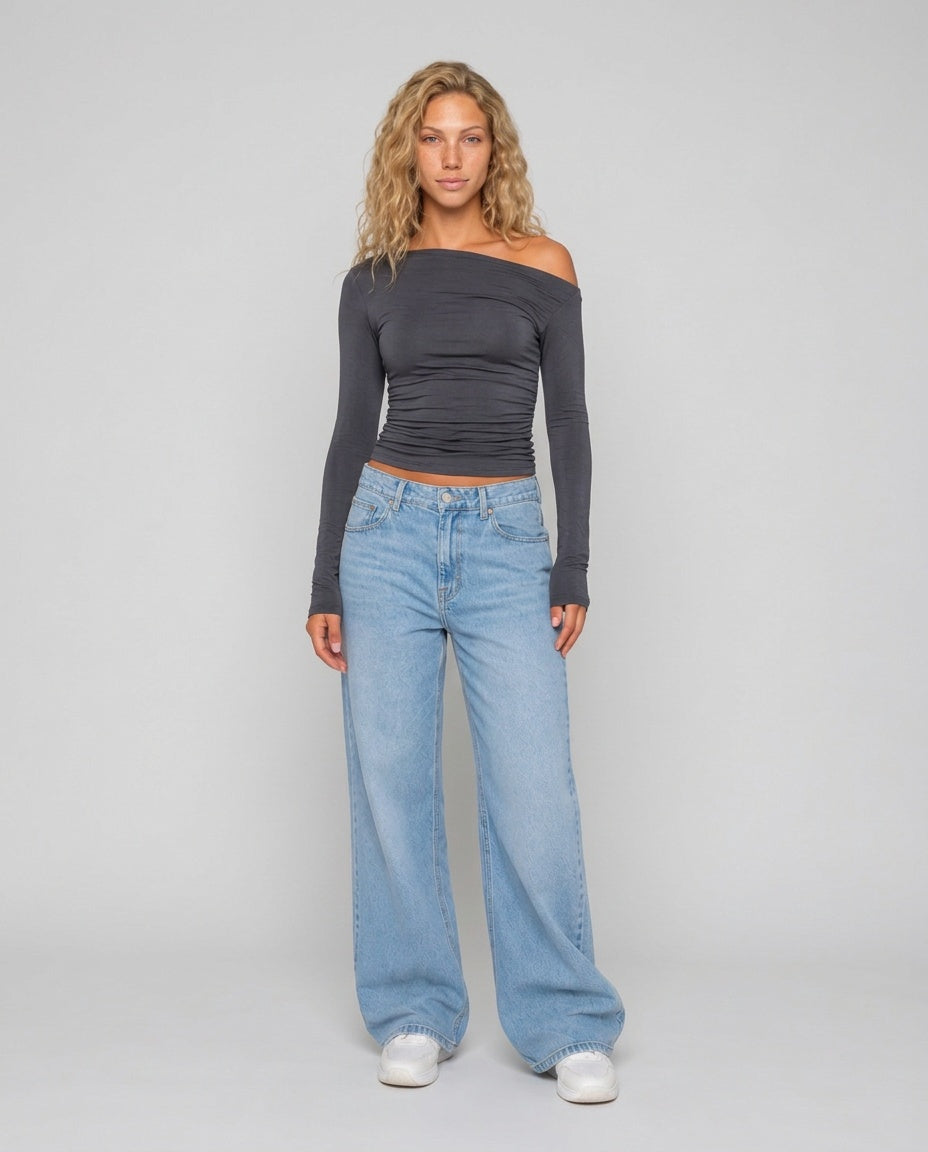 Violet | Asymmetric One Shoulder Ruched Crop Top
