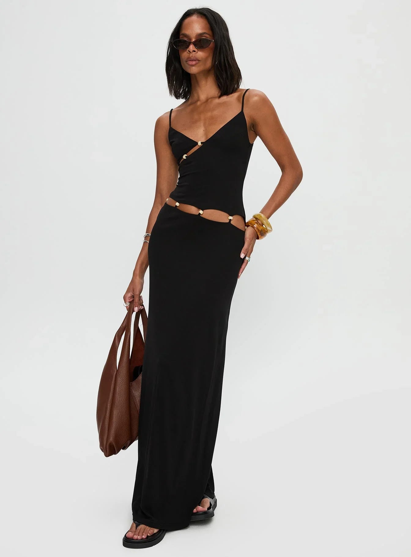 Lorena | Beaded Cut-Out Black Maxi Dress