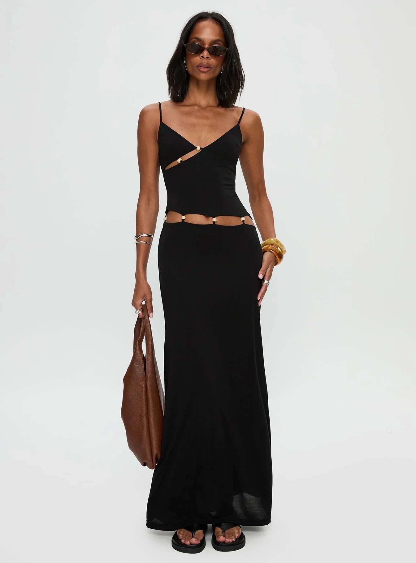 Lorena | Beaded Cut-Out Black Maxi Dress