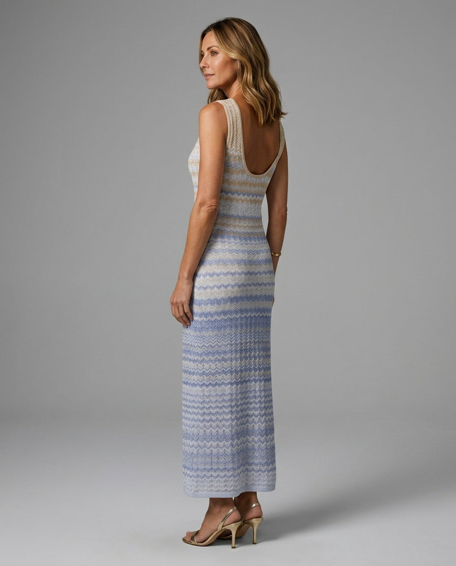 Cora | Chevron-knit Ombré Metallic Maxi Dress