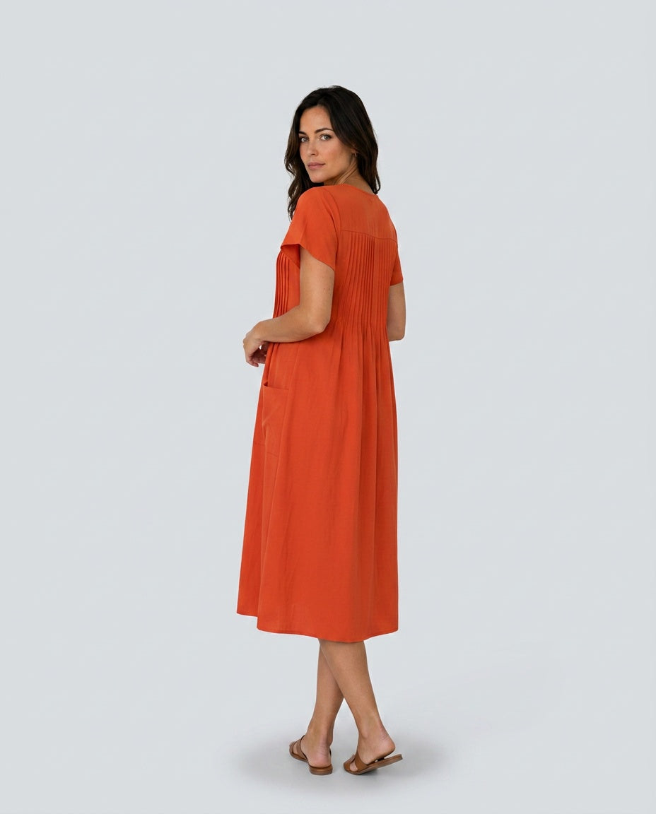 Ximena | Pleated Bodice Midi Dress