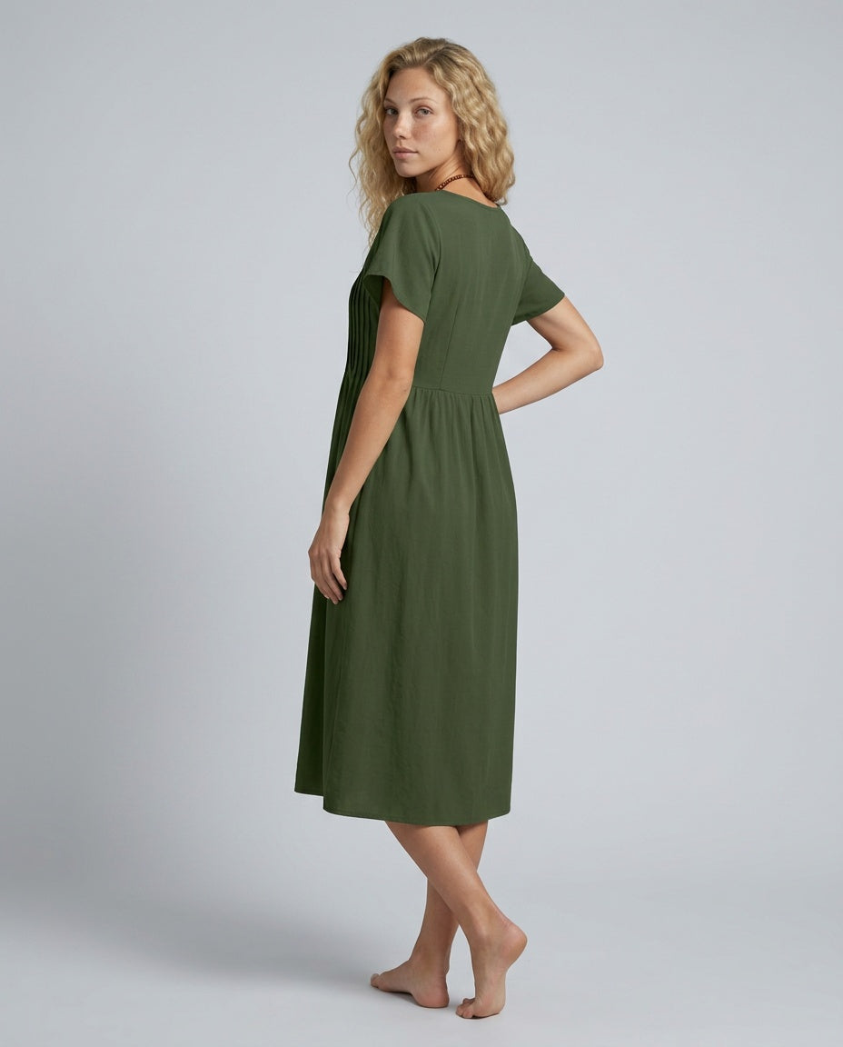 Ximena | Pleated Bodice Midi Dress