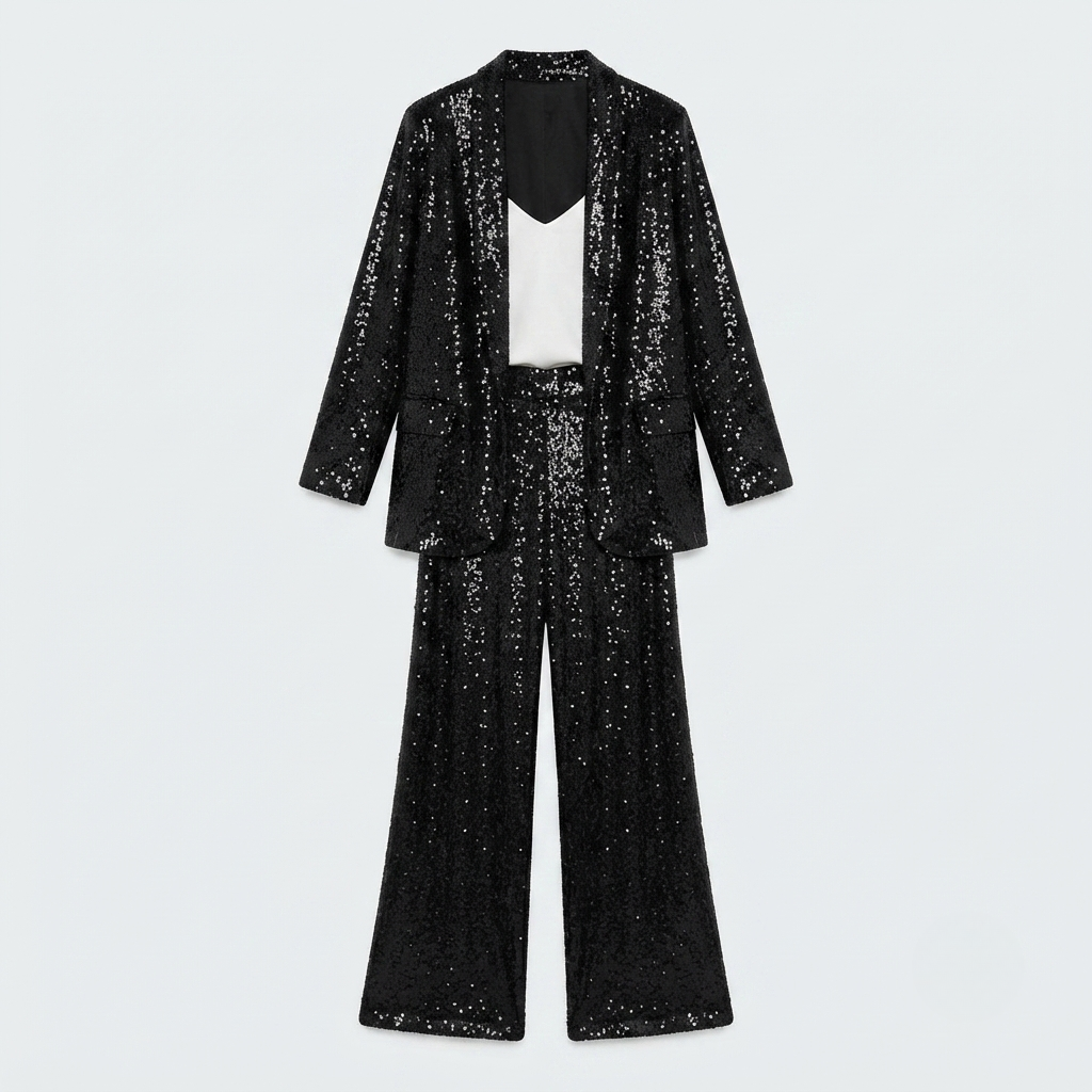 Romilly | Longline Sequin Cardigan & Wide Leg Trousers Co-ord Set