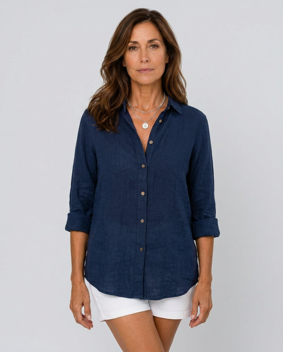 Everly | Oversized Long Sleeve Linen-Blend Shirt